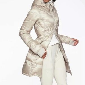 Athleta Banner Peak Down Jacket Coat Small dove gray Full Zip Hooded 350850